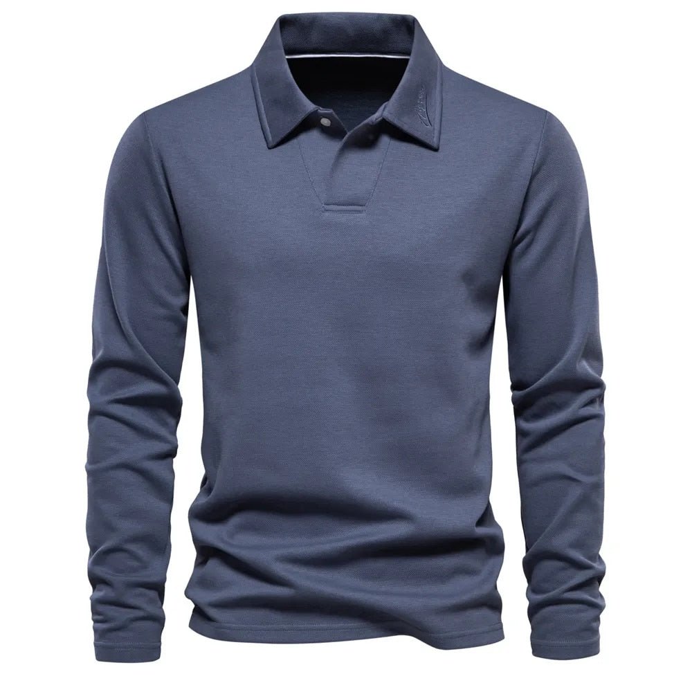 Long Sleeve Polo Shirt - Men's Classic Collared Polo Shirt-Chaps of London-Blue-S-Chaps of London