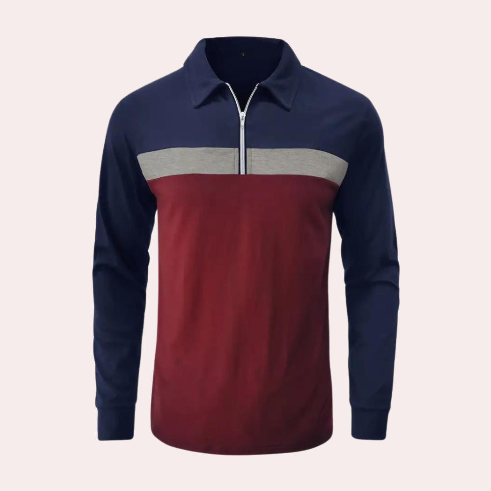 Long Sleeve Polo Shirt - Men's Collared Quarter Zip Long Sleeve T-Shirt-Chaps of London-Chaps of London