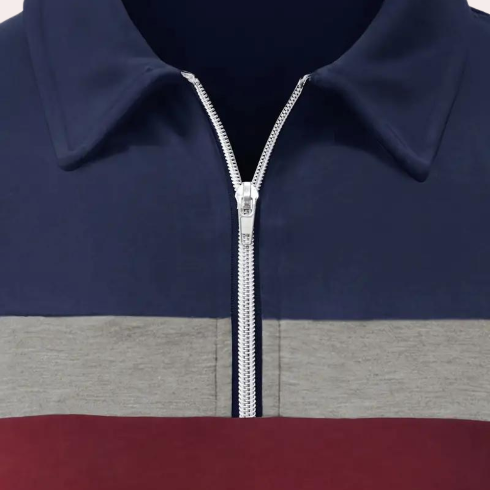 Long Sleeve Polo Shirt - Men's Collared Quarter Zip Long Sleeve T-Shirt-Chaps of London-Chaps of London
