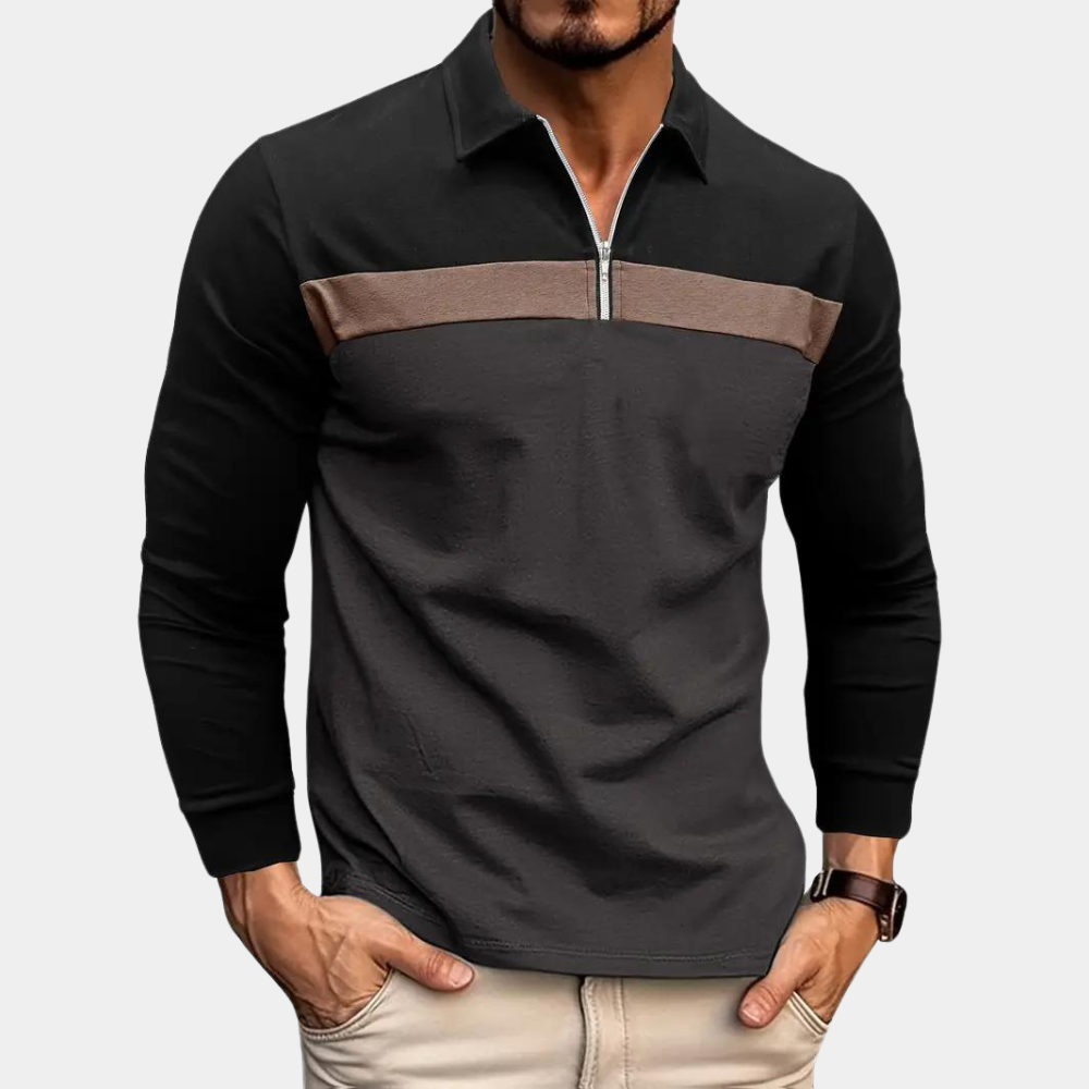Long Sleeve Polo Shirt - Men's Collared Quarter Zip Long Sleeve T-Shirt-Chaps of London-Dark Gray-S-Chaps of London