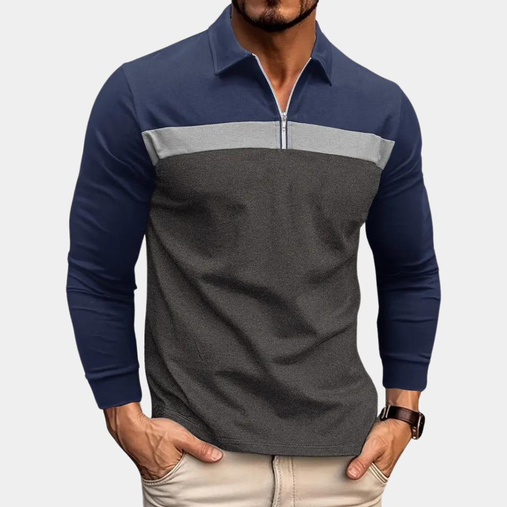 Long Sleeve Polo Shirt - Men's Collared Quarter Zip Long Sleeve T-Shirt-Chaps of London-Light Gray-S-Chaps of London