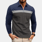 Long Sleeve Polo Shirt - Men's Collared Quarter Zip Long Sleeve T-Shirt-Chaps of London-Light Gray-S-Chaps of London