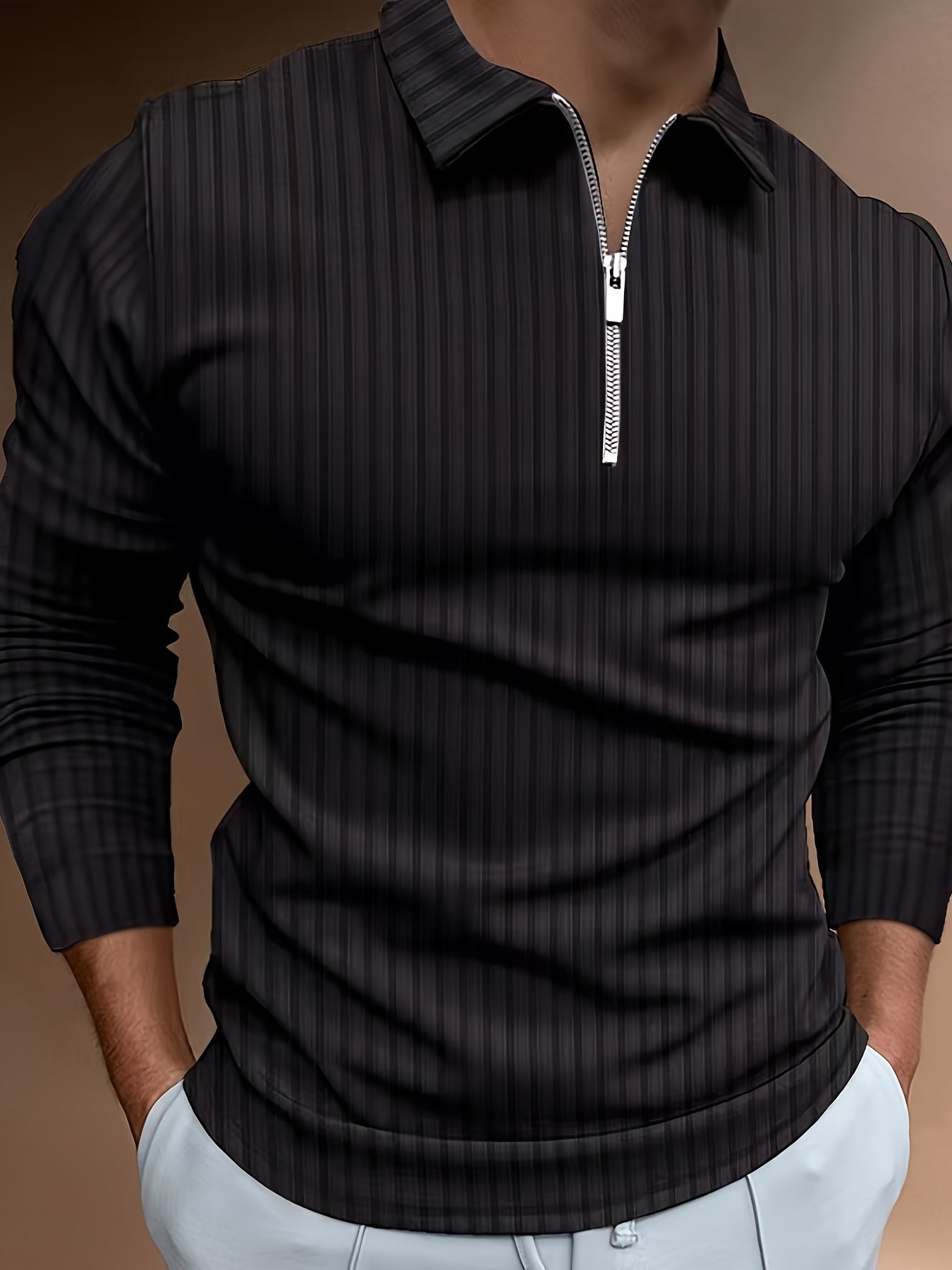 Long Sleeve Polo Shirt | Quarter Zip | Slim Fit | Half Zip Polo | Men's Jumper-Chaps of London-Black-S-Chaps of London