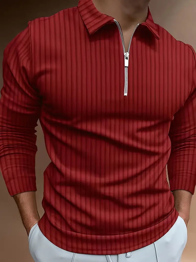 Long Sleeve Polo Shirt | Quarter Zip | Slim Fit | Half Zip Polo | Men's Jumper-Chaps of London-Burgundy-S-Chaps of London