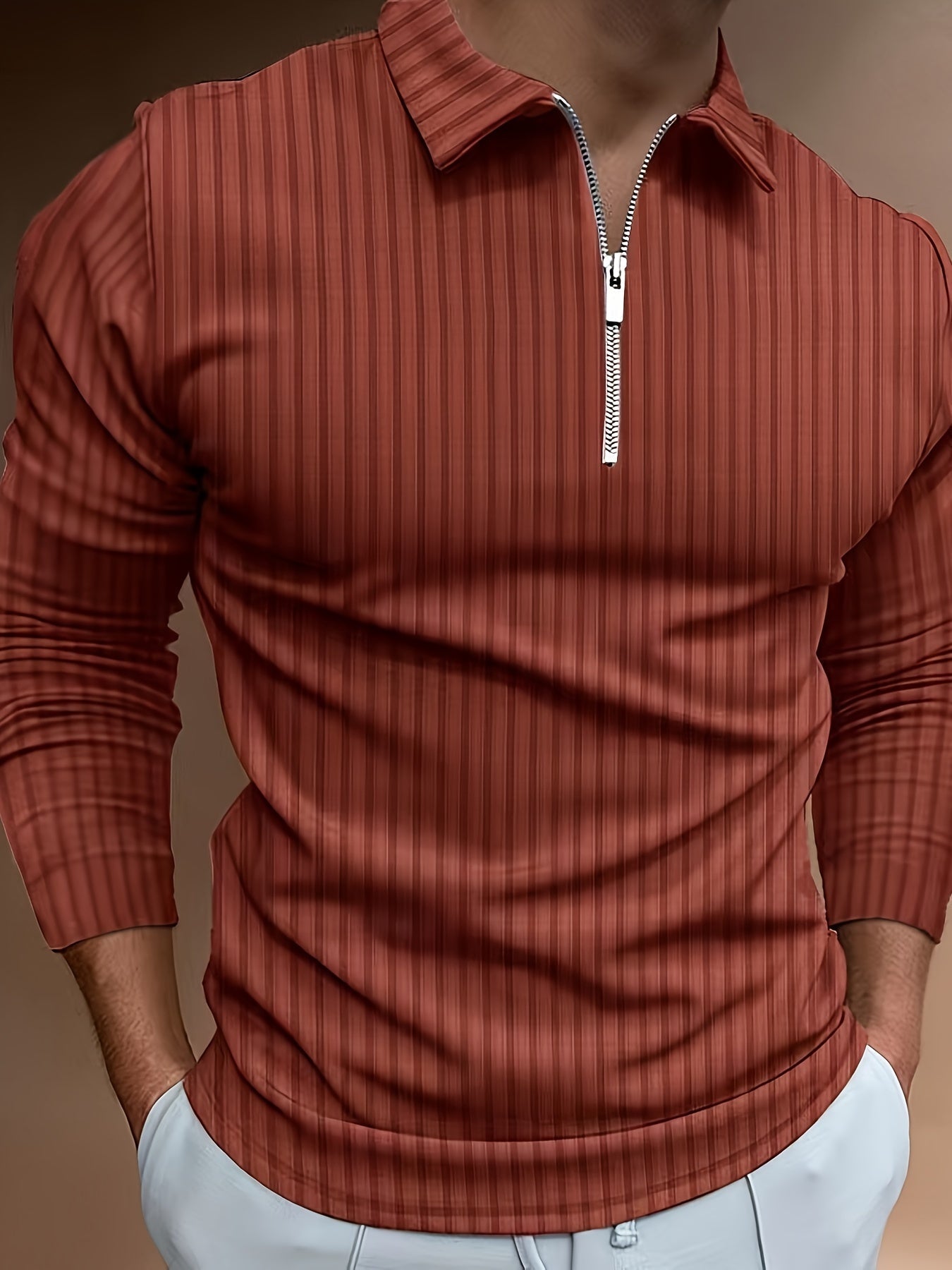 Long Sleeve Polo Shirt | Quarter Zip | Slim Fit | Half Zip Polo | Men's Jumper-Chaps of London-Dark Brown-S-Chaps of London