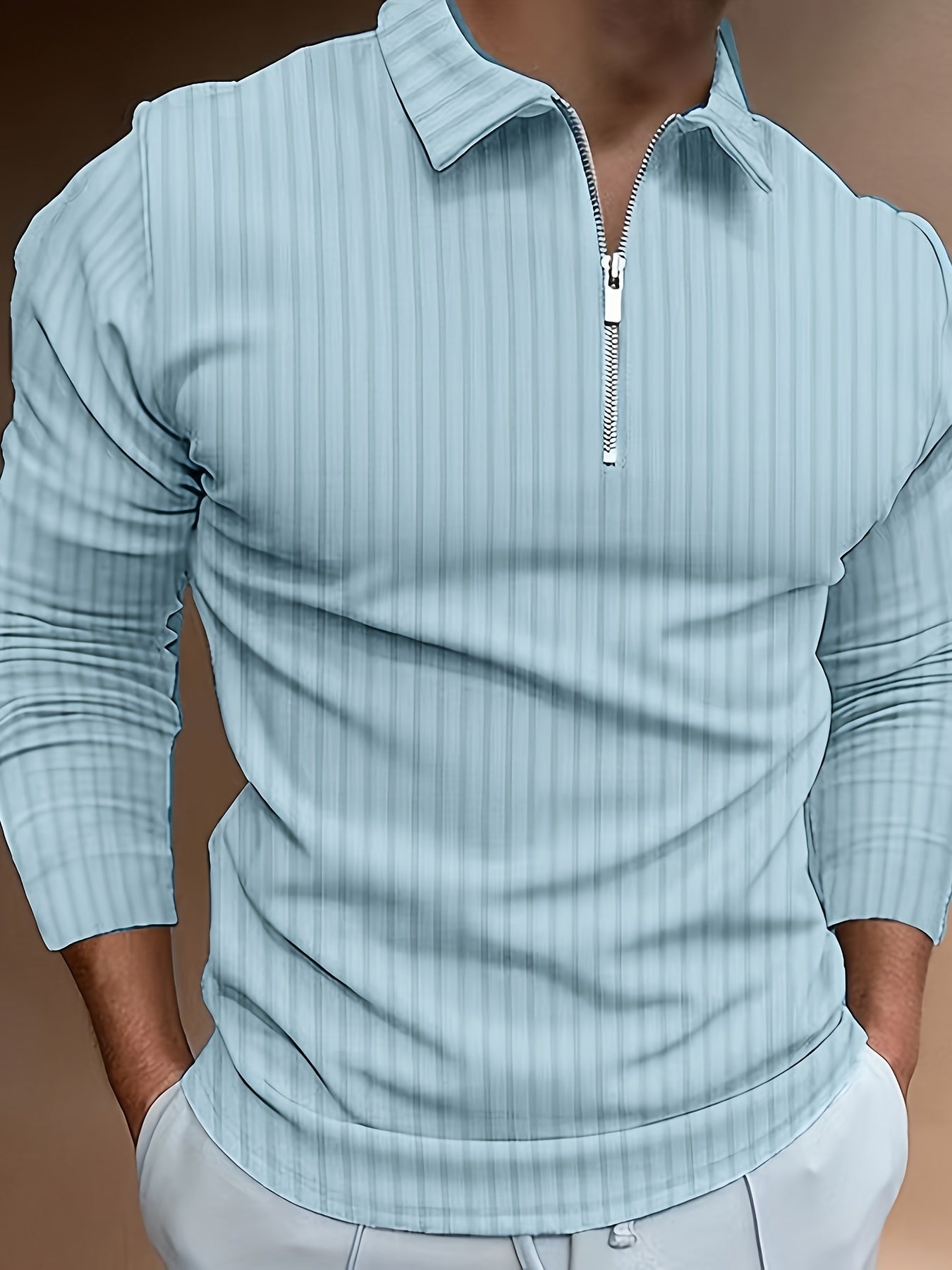 Long Sleeve Polo Shirt | Quarter Zip | Slim Fit | Half Zip Polo | Men's Jumper-Chaps of London-Light Blue-S-Chaps of London