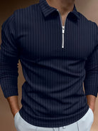 Long Sleeve Polo Shirt | Quarter Zip | Slim Fit | Half Zip Polo | Men's Jumper-Chaps of London-Navy Blue-S-Chaps of London