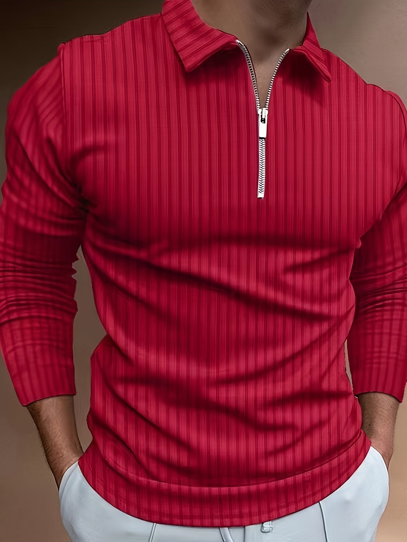 Long Sleeve Polo Shirt | Quarter Zip | Slim Fit | Half Zip Polo | Men's Jumper-Chaps of London-Red-S-Chaps of London