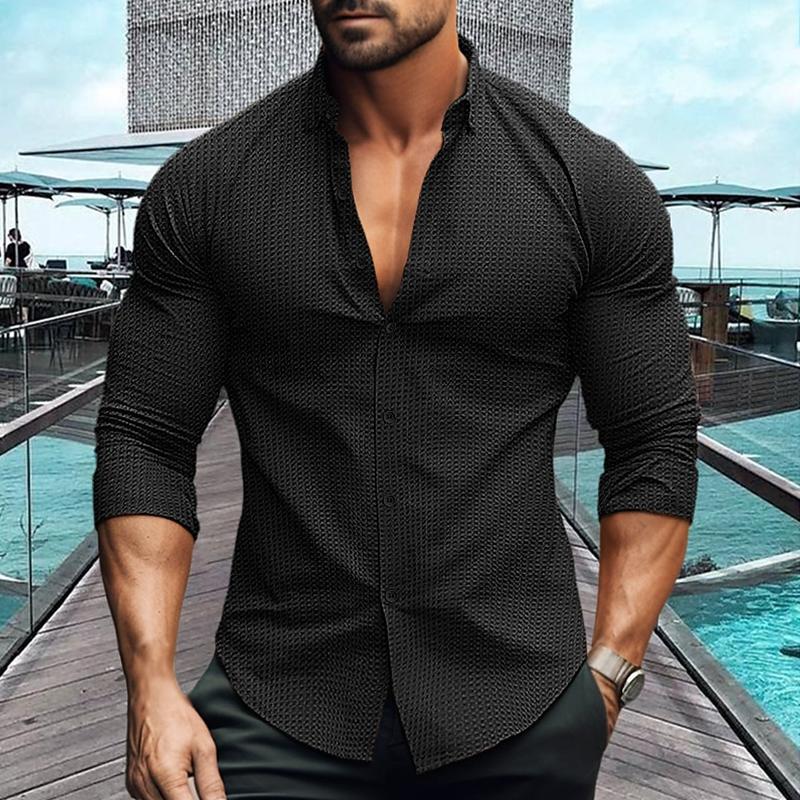 Long Sleeve Shirt | Breathable | Collared | Button-Up Shirt | Men's Shirts-Men's Top-Chaps of London-Black-S-Chaps of London