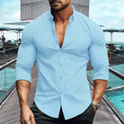 Long Sleeve Shirt | Breathable | Collared | Button-Up Shirt | Men's Shirts-Men's Top-Chaps of London-Blue-S-Chaps of London
