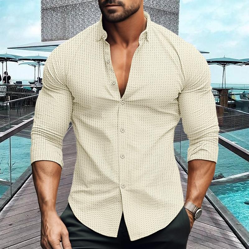 Long Sleeve Shirt | Breathable | Collared | Button-Up Shirt | Men's Shirts-Men's Top-Chaps of London-Khaki-S-Chaps of London