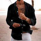 Long Sleeve Shirt - Button-Up - Lightweight - Linen Shirt - Men's Shirts-Men's Top-Chaps of London-Black-S-Chaps of London