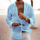 Long Sleeve Shirt - Button-Up - Lightweight - Linen Shirt - Men's Shirts-Men's Top-Chaps of London-Blue-S-Chaps of London