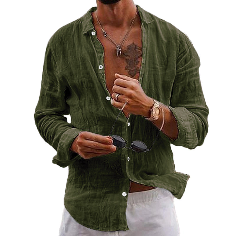 Long Sleeve Shirt - Button-Up - Lightweight - Linen Shirt - Men's Shirts-Men's Top-Chaps of London-Chaps of London