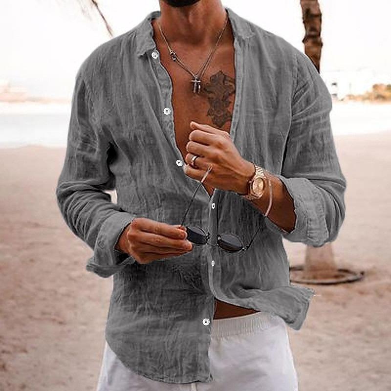 Long Sleeve Shirt - Button-Up - Lightweight - Linen Shirt - Men's Shirts-Men's Top-Chaps of London-Chaps of London