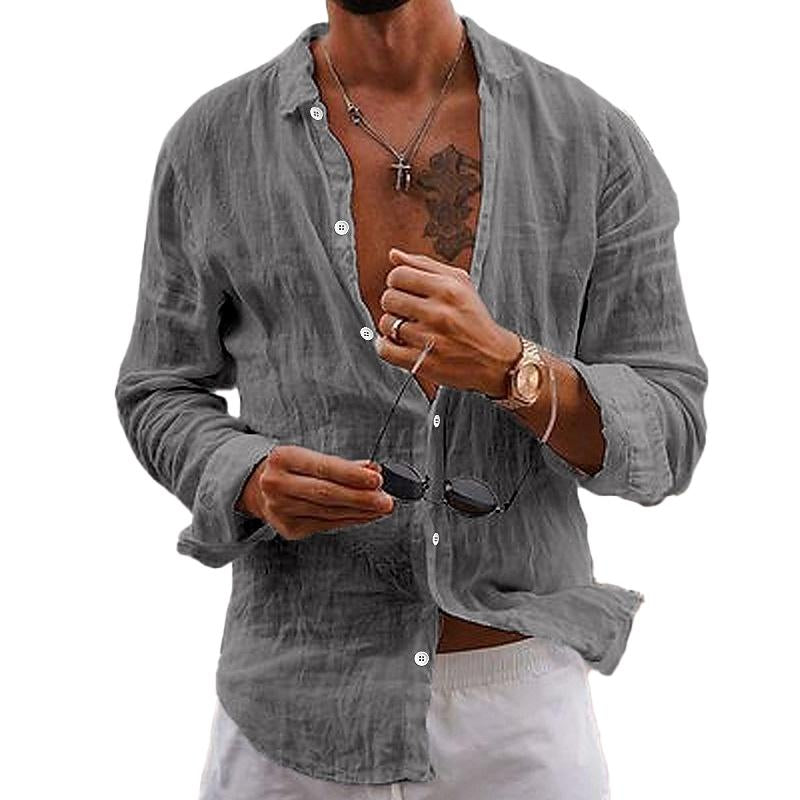 Long Sleeve Shirt - Button-Up - Lightweight - Linen Shirt - Men's Shirts-Men's Top-Chaps of London-Grey-S-Chaps of London