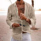 Long Sleeve Shirt - Button-Up - Lightweight - Linen Shirt - Men's Shirts-Men's Top-Chaps of London-Light Khaki-S-Chaps of London