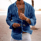 Long Sleeve Shirt - Button-Up - Lightweight - Linen Shirt - Men's Shirts-Men's Top-Chaps of London-Navy-S-Chaps of London