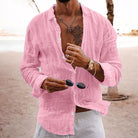 Long Sleeve Shirt - Button-Up - Lightweight - Linen Shirt - Men's Shirts-Men's Top-Chaps of London-Pink-S-Chaps of London