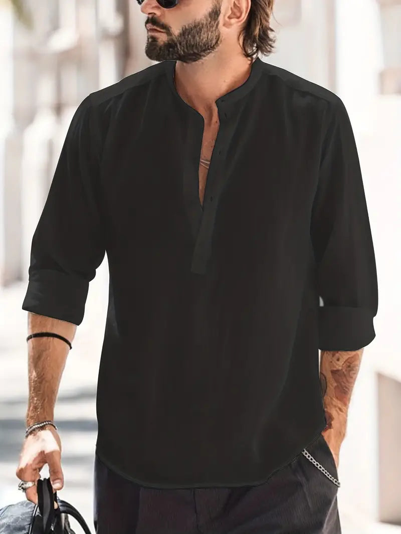 Long Sleeve Shirt | Button-Up | Lightweight | Summer Shirt | Men's Shirt-Men Shirt-Chaps Herrenmode-Black-XS-Chaps of London