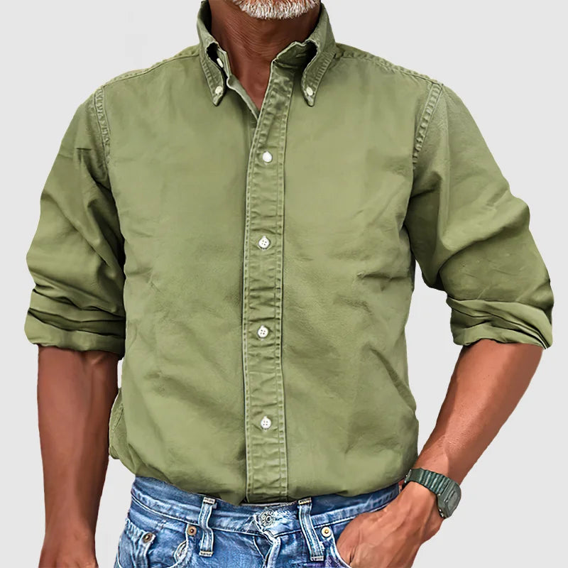 Long Sleeve Shirt - Casual - Collared - Button-Up Shirt - Men's Shirts-Shirts-Chaps of London-Army Green-S-Chaps of London