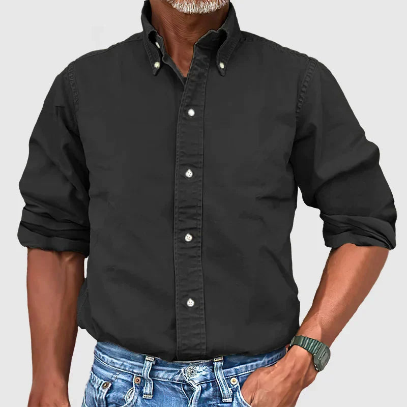 Long Sleeve Shirt - Casual - Collared - Button-Up Shirt - Men's Shirts-Shirts-Chaps of London-Black-S-Chaps of London