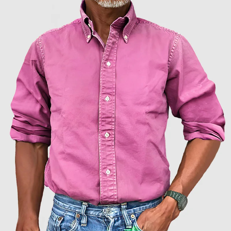 Long Sleeve Shirt - Casual - Collared - Button-Up Shirt - Men's Shirts-Shirts-Chaps of London-Dark Pink-S-Chaps of London