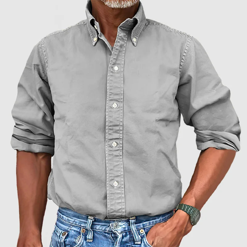 Long Sleeve Shirt - Casual - Collared - Button-Up Shirt - Men's Shirts-Shirts-Chaps of London-Grey-S-Chaps of London