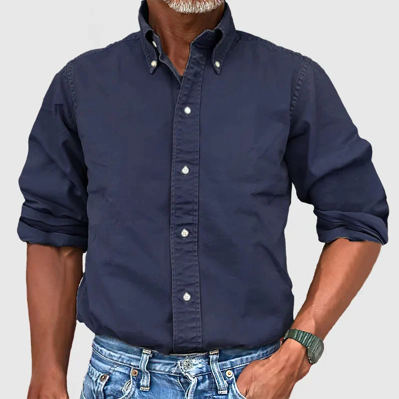 Long Sleeve Shirt - Casual - Collared - Button-Up Shirt - Men's Shirts-Shirts-Chaps of London-Navy Blue-S-Chaps of London