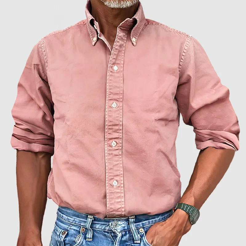 Long Sleeve Shirt - Casual - Collared - Button-Up Shirt - Men's Shirts-Shirts-Chaps of London-Pink-S-Chaps of London