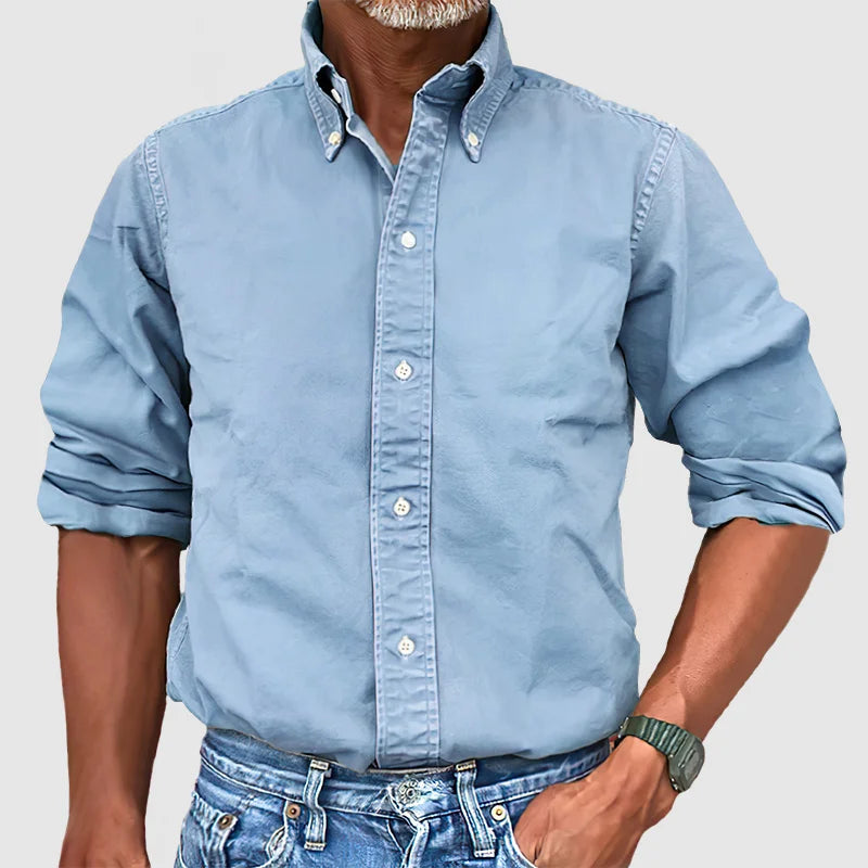 Long Sleeve Shirt - Casual - Collared - Button-Up Shirt - Men's Shirts-Shirts-Chaps of London-Sky Blue-S-Chaps of London