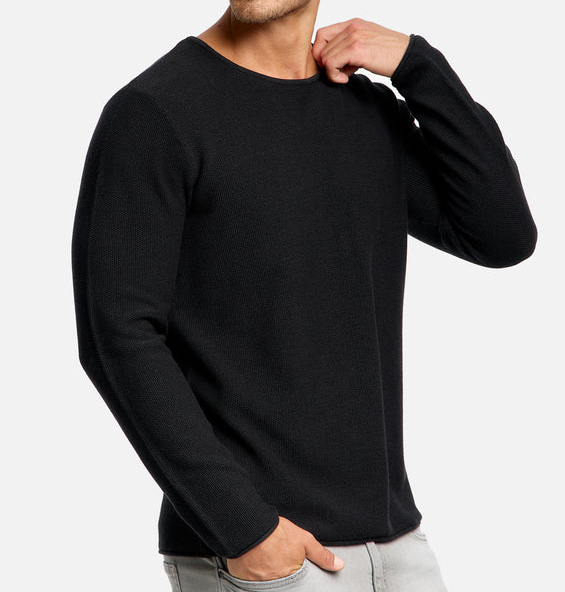 Long Sleeve Shirt - Men's Casual Plain Crew Neck Sweater-Chaps of London-Black-XS-Chaps of London