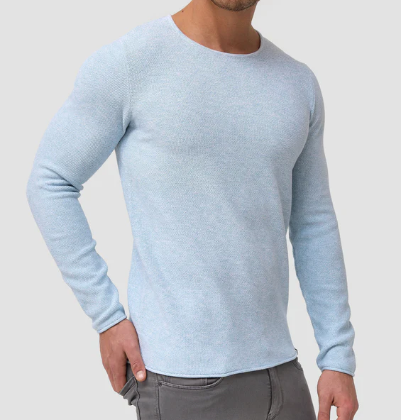 Long Sleeve Shirt - Men's Casual Plain Crew Neck Sweater-Chaps of London-Blue Wave-XS-Chaps of London