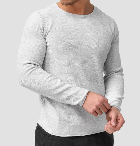 Long Sleeve Shirt - Men's Casual Plain Crew Neck Sweater-Chaps of London-Optically White-XS-Chaps of London