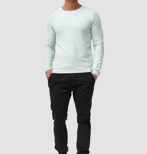 Long Sleeve Shirt - Men's Casual Plain Crew Neck Sweater-Chaps of London-Silent Wave-XS-Chaps of London
