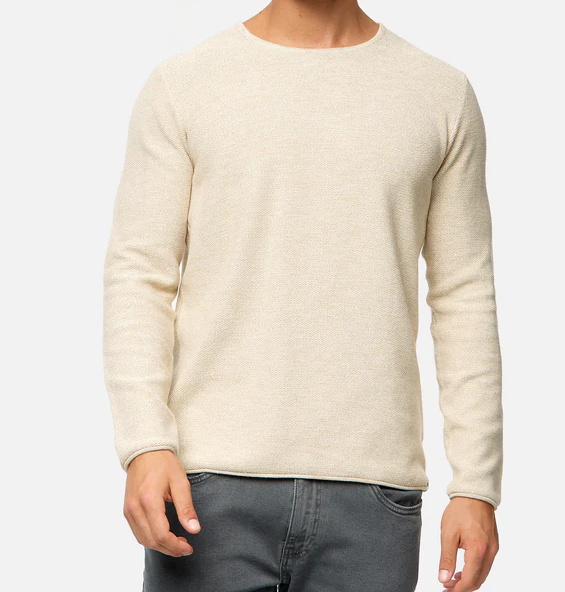 Long Sleeve Shirt - Men's Casual Plain Crew Neck Sweater-Chaps of London-Vanilla Ice Cream-XS-Chaps of London