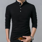 Long Sleeve T-Shirt - Buttoned Up - Slim Fit - Polo Shirt - Men's Clothing-Fashion Men Shirt Henley All-year-Chaps of London-Black-M-Chaps of London