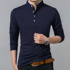 Long Sleeve T-Shirt - Buttoned Up - Slim Fit - Polo Shirt - Men's Clothing-Fashion Men Shirt Henley All-year-Chaps of London-Navy Blue-M-Chaps of London