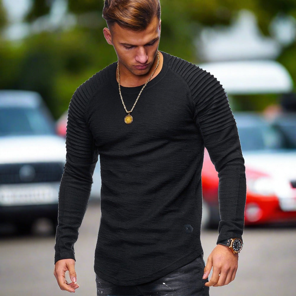 Long Sleeve T-Shirt - Casual - Crew Neck - Sweater - Men's Clothing-Chaps of London-Black-XS-Chaps of London