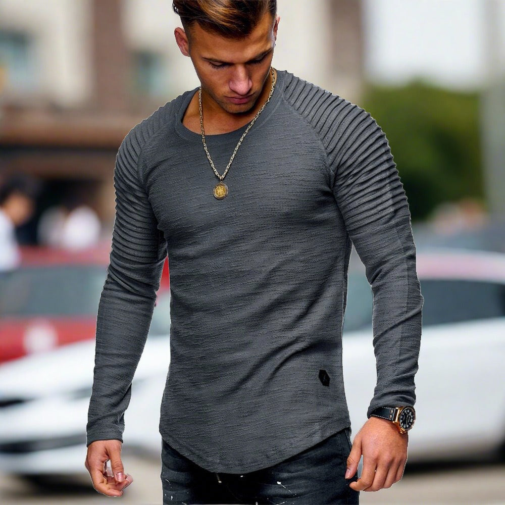 Long Sleeve T-Shirt - Casual - Crew Neck - Sweater - Men's Clothing-Chaps of London-Gray-XS-Chaps of London
