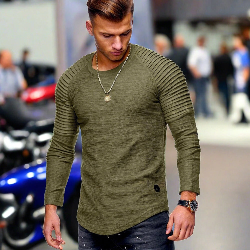 Long Sleeve T-Shirt - Casual - Crew Neck - Sweater - Men's Clothing-Chaps of London-Green-XS-Chaps of London