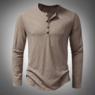 Long Sleeve T-Shirt - Cotton - Quarter Button - Plain Long Sleeve Shirts - Men's Clothing-New Arrivals-Chaps of London-Beige-S-Chaps of London
