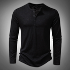 Long Sleeve T-Shirt - Cotton - Quarter Button - Plain Long Sleeve Shirts - Men's Clothing-New Arrivals-Chaps of London-Black-S-Chaps of London