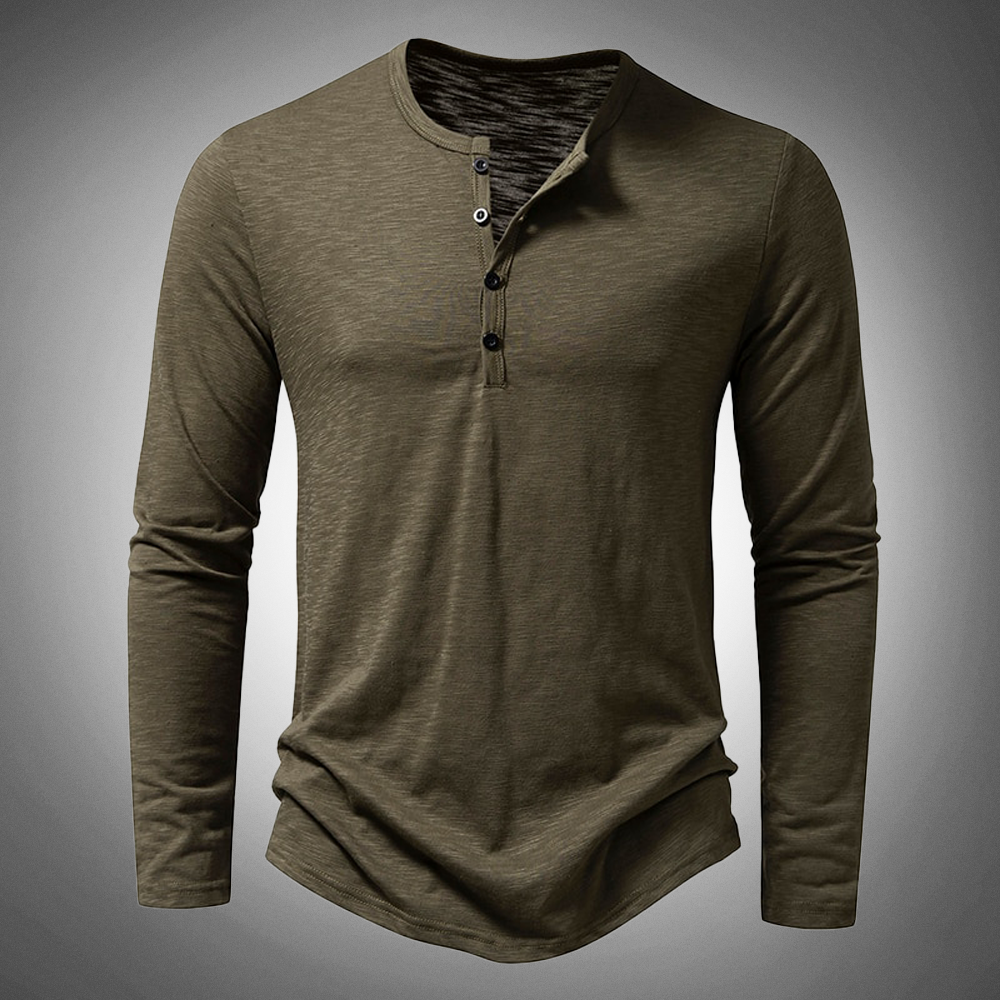 Long Sleeve T-Shirt - Cotton - Quarter Button - Plain Long Sleeve Shirts - Men's Clothing-New Arrivals-Chaps of London-Green-S-Chaps of London