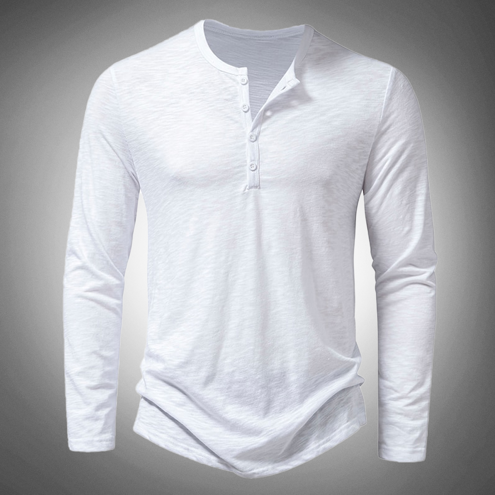 Long Sleeve T-Shirt - Cotton - Quarter Button - Plain Long Sleeve Shirts - Men's Clothing-New Arrivals-Chaps of London-White-S-Chaps of London