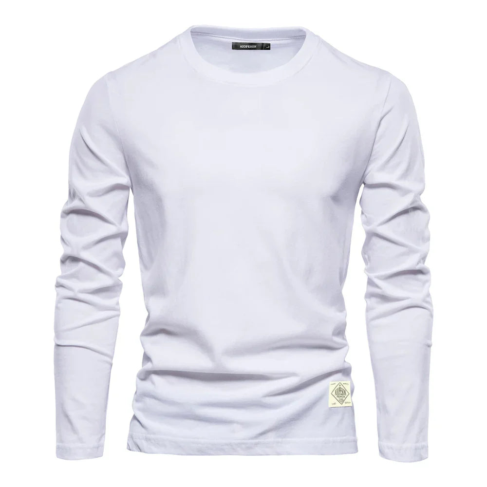 Long Sleeve T-Shirt | Crew Neck | Plain | Long Sleeve Vest | Men's Clothing-T-shirt man-Chaps of London-White-S-Chaps of London