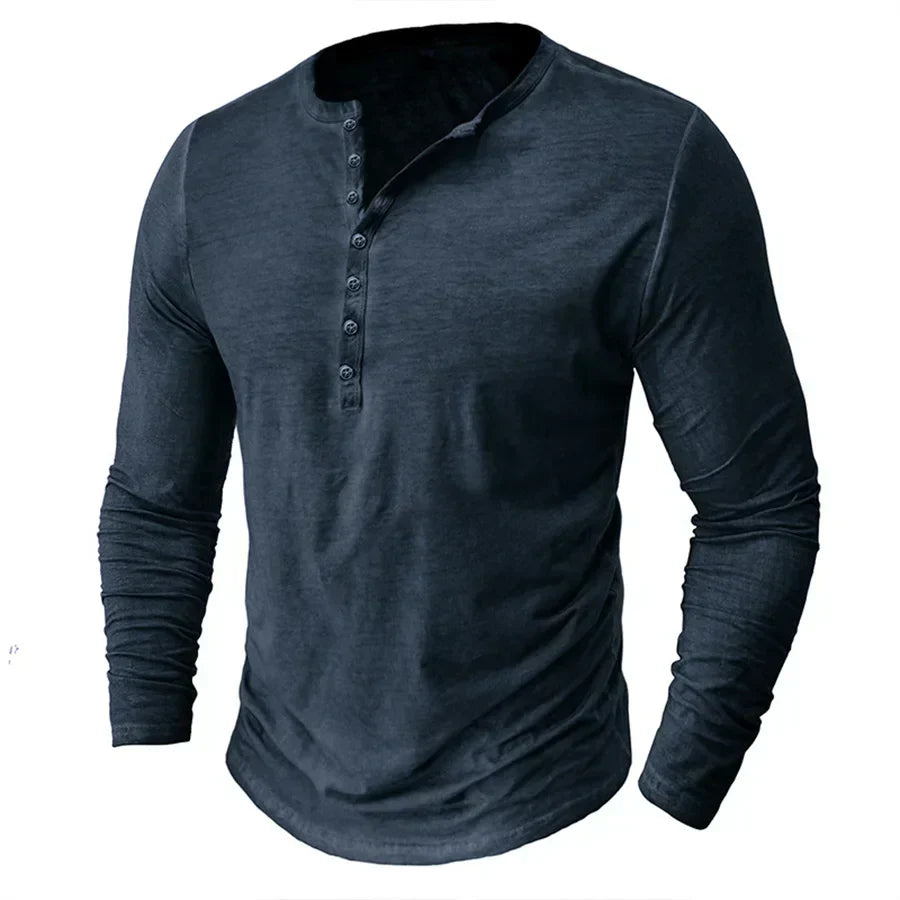 Long Sleeve T-Shirt - Half Buttoned - Pullover - Henley Shirt - Men's Shirt-Shirt heren-Chaps of London-Blue-S-Chaps of London
