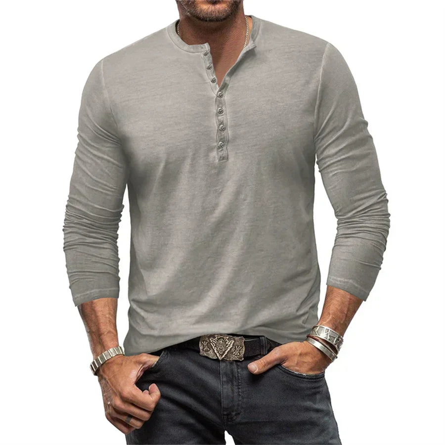 Long Sleeve T-Shirt - Half Buttoned - Pullover - Henley Shirt - Men's Shirt-Shirt heren-Chaps of London-Chaps of London