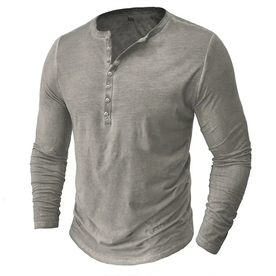 Long Sleeve T-Shirt - Half Buttoned - Pullover - Henley Shirt - Men's Shirt-Shirt heren-Chaps of London-Gray-S-Chaps of London
