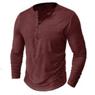 Long Sleeve T-Shirt - Half Buttoned - Pullover - Henley Shirt - Men's Shirt-Shirt heren-Chaps of London-Red-S-Chaps of London